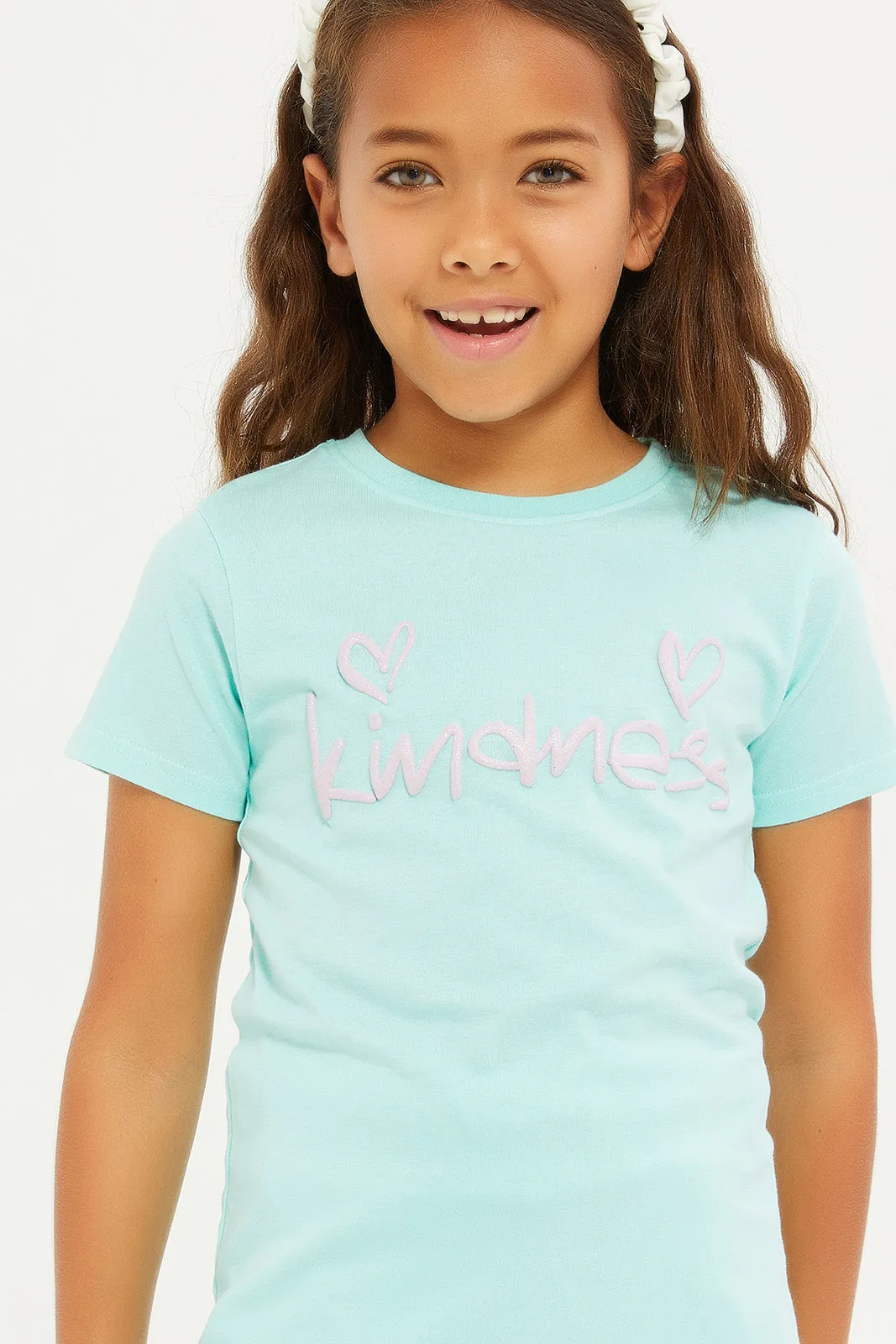 Girls Teal Placement Print Lounge T-Shirt