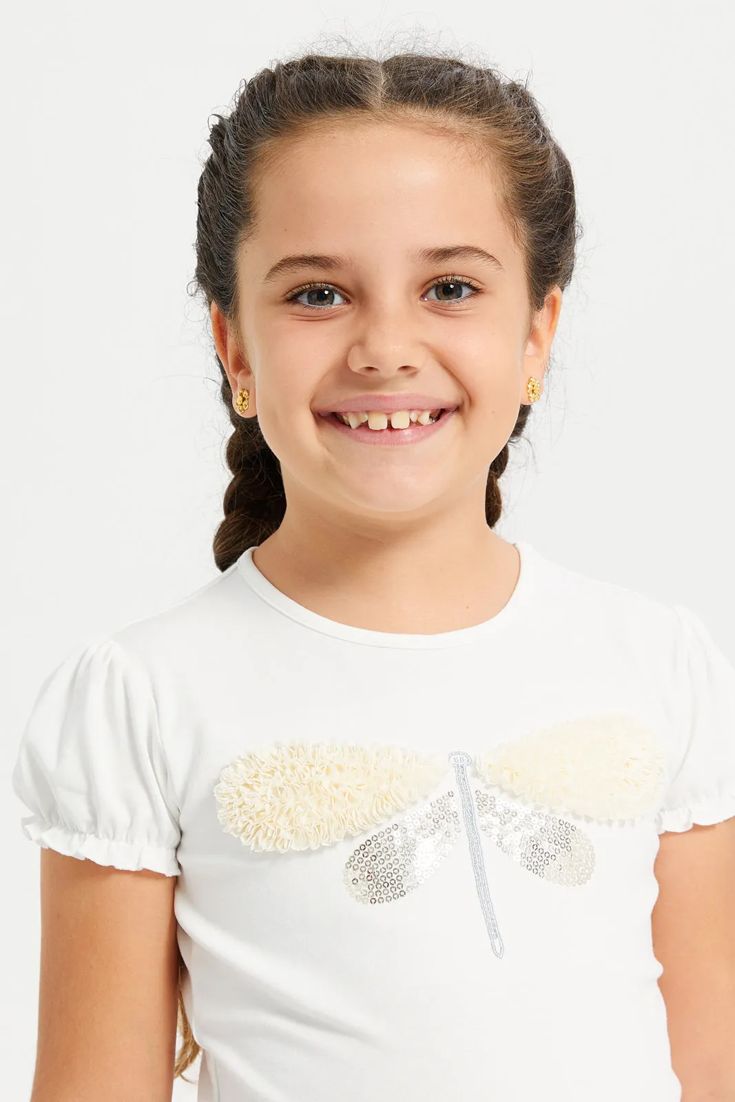 Girls White Embellished T-Shirt