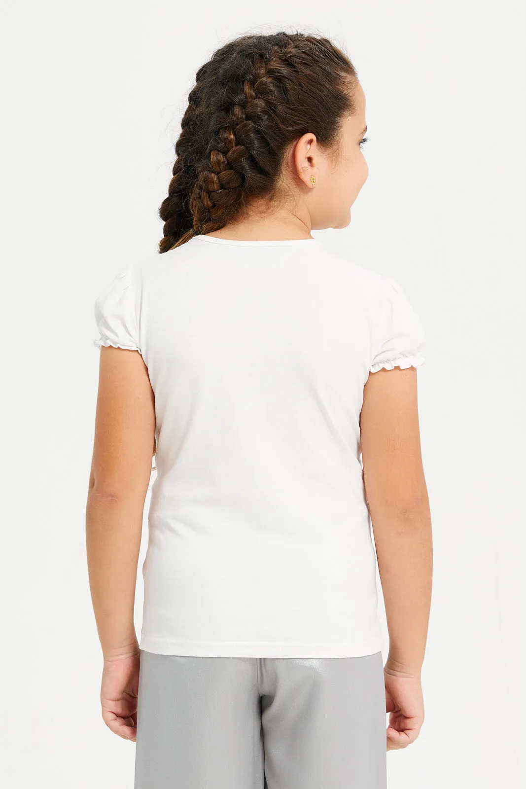 Girls White Embellished T-Shirt