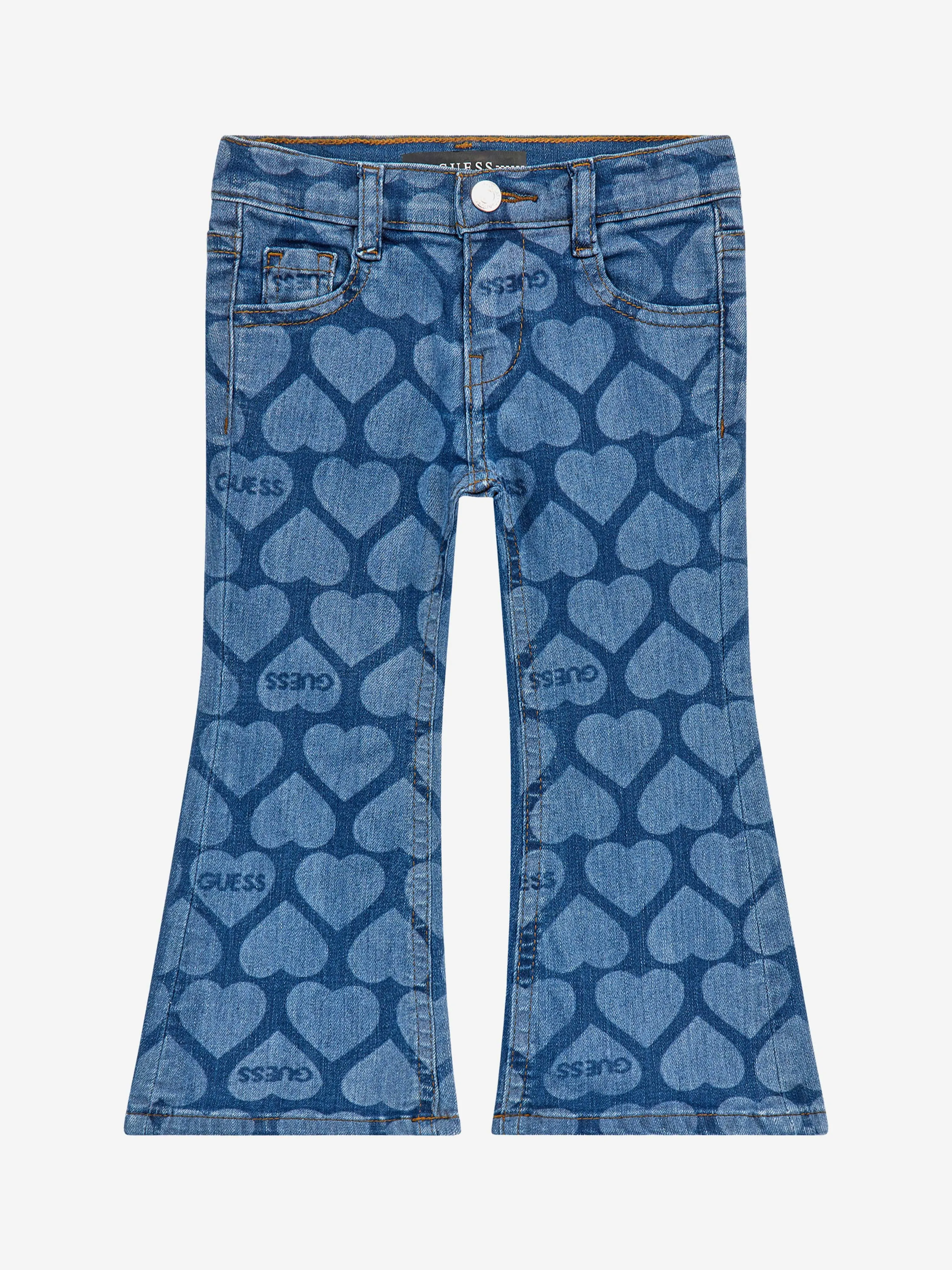 Guess Girls Heart Print Flared Jeans in Blue