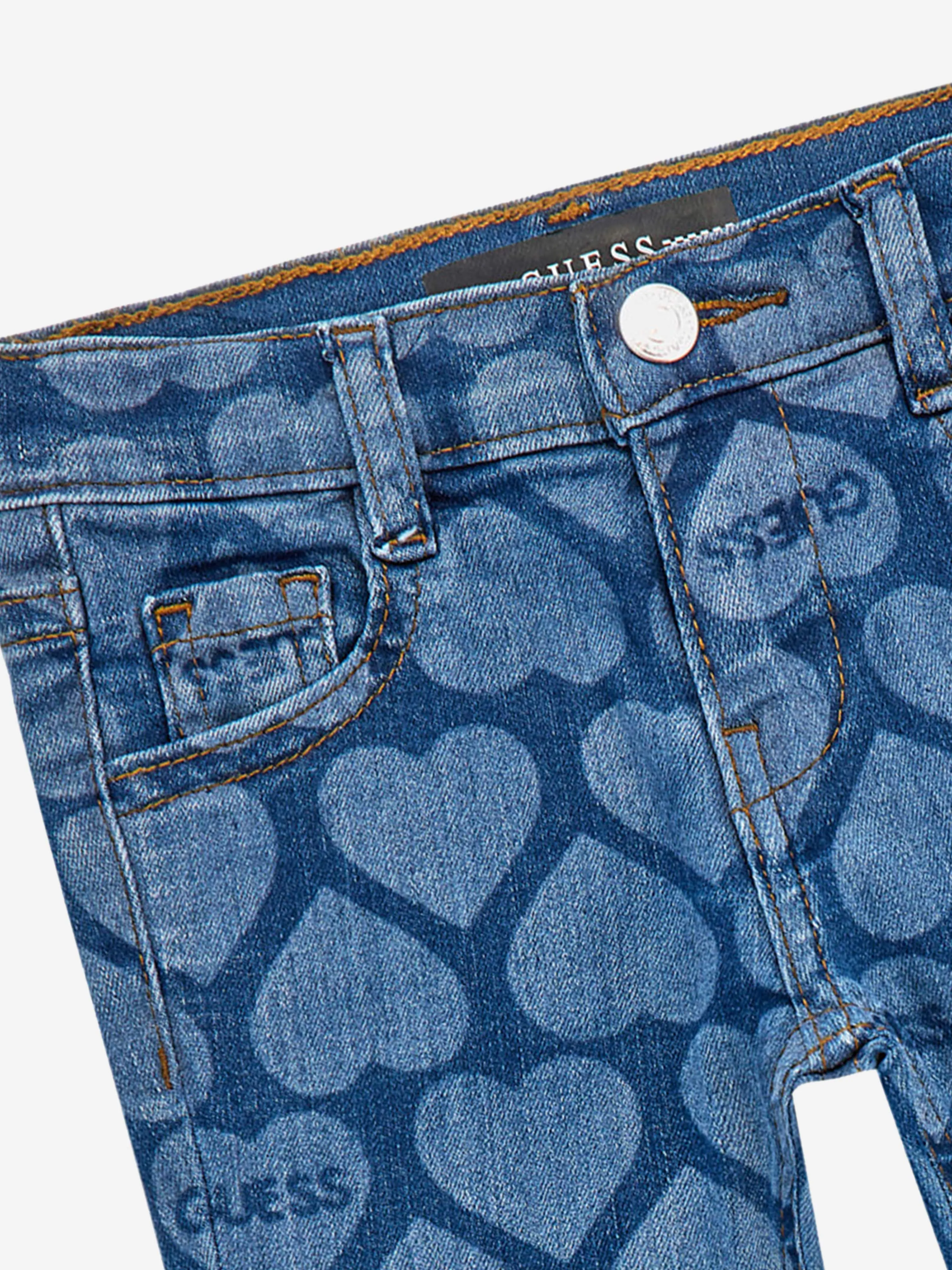 Guess Girls Heart Print Flared Jeans in Blue