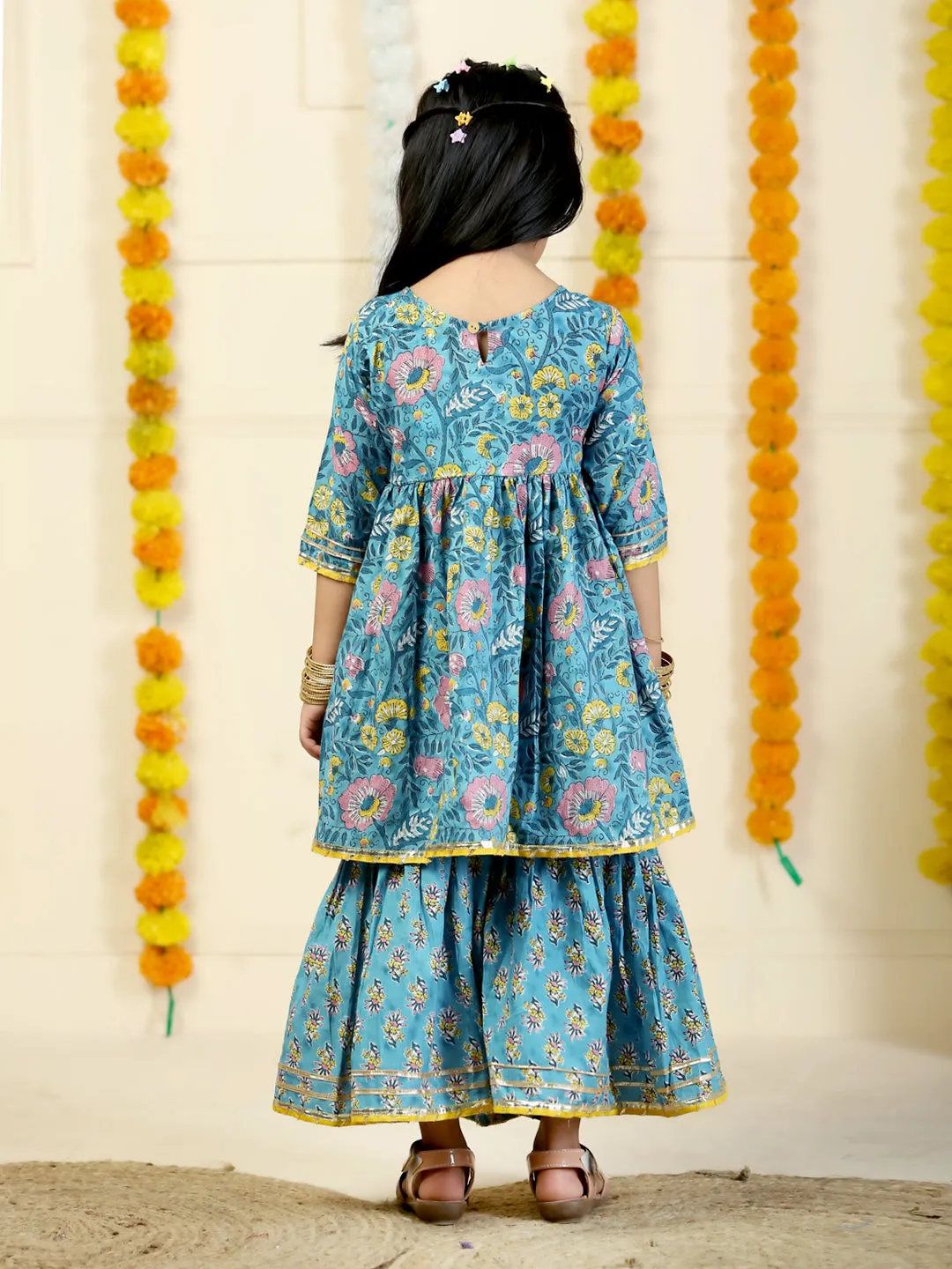 Jaldhara Floral Print Girls Anarkali Kurta Sharara Set