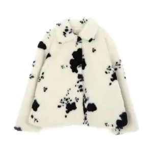 'Lianne' Black and White Cow Print Faux Fur Coat