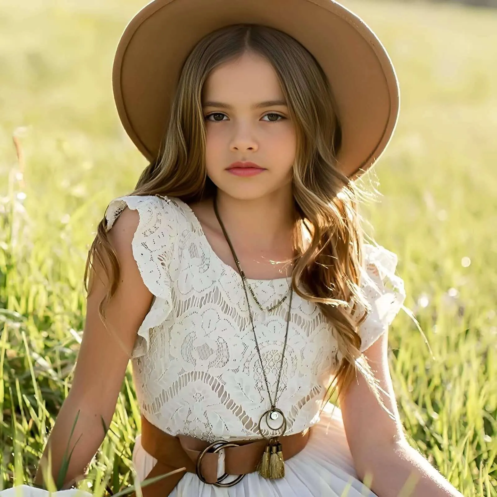 Little Girls Long Dress Lace Floral