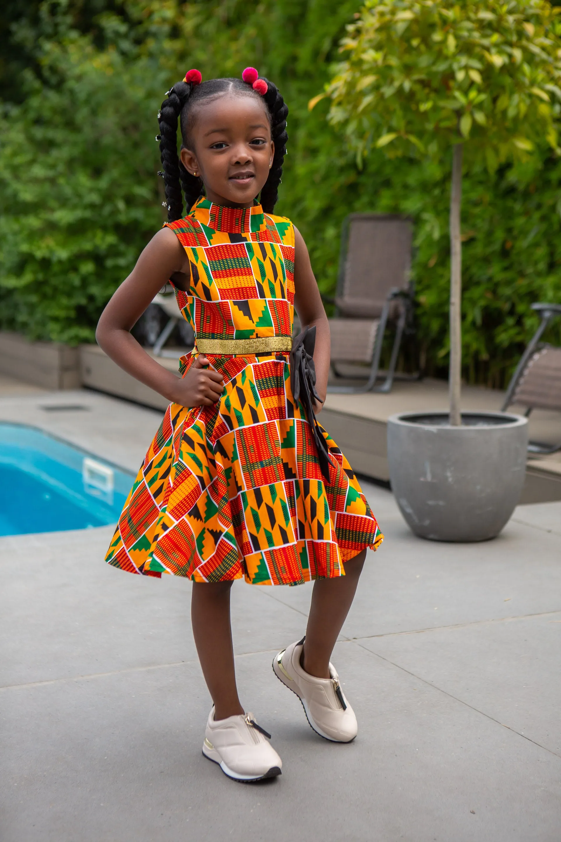 Little Girl's Party Dress | African Print High Neck Midi Dress - KENYA