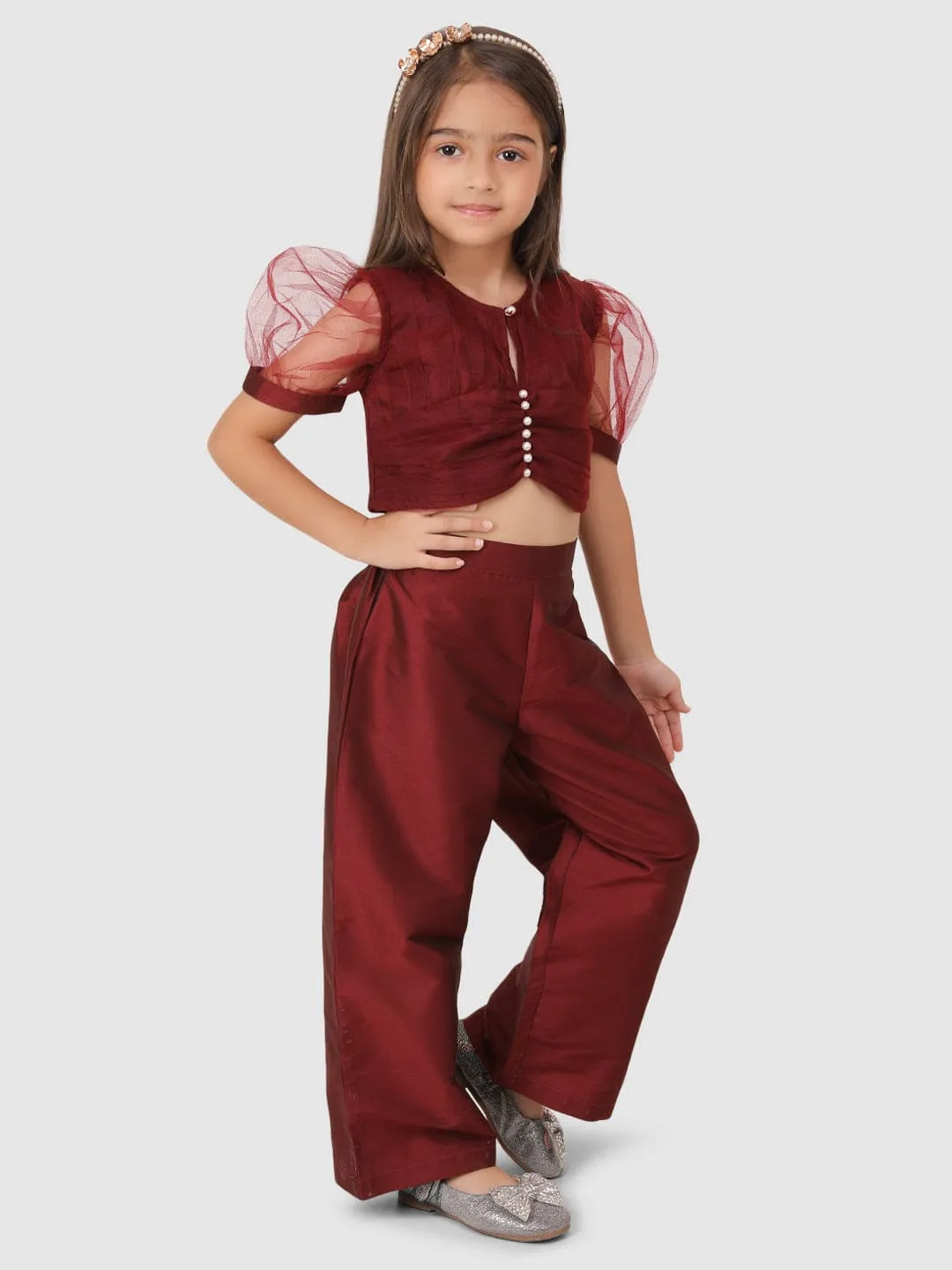 Maroon Beads Top&Pant