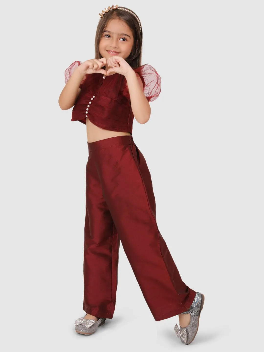 Maroon Beads Top&Pant