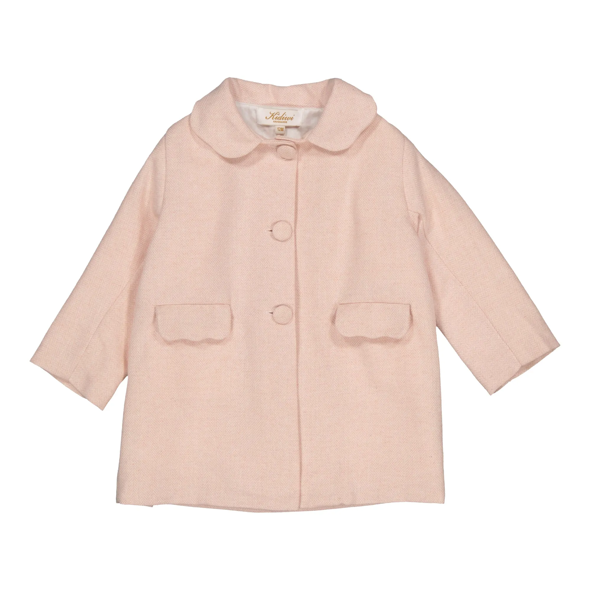 Maryse Pink Herringbone Wool Coat