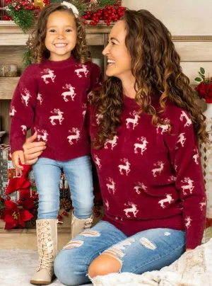 Mommy and Me Reindeer Queen Fuzzy Sweater