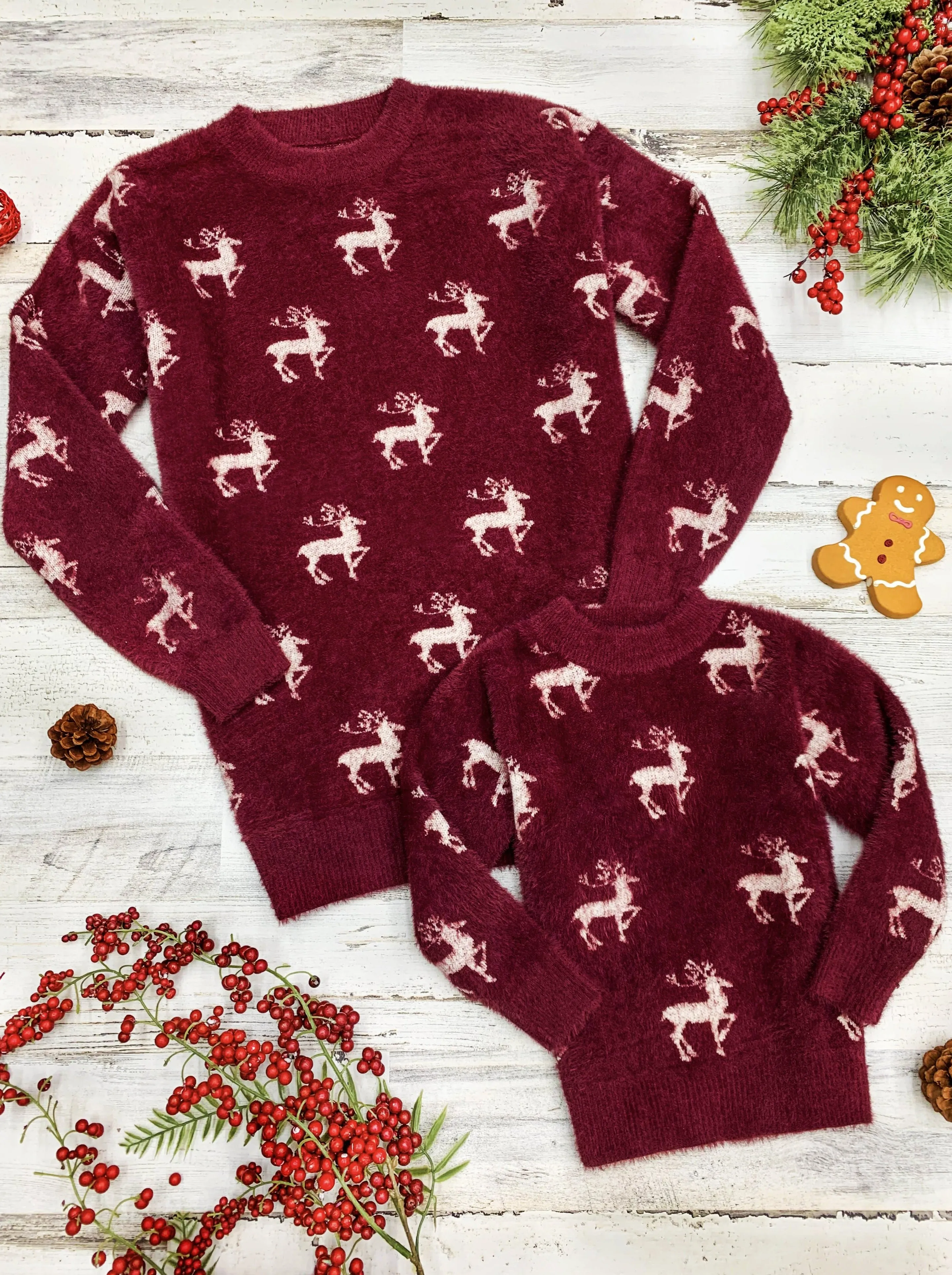 Mommy and Me Reindeer Queen Fuzzy Sweater