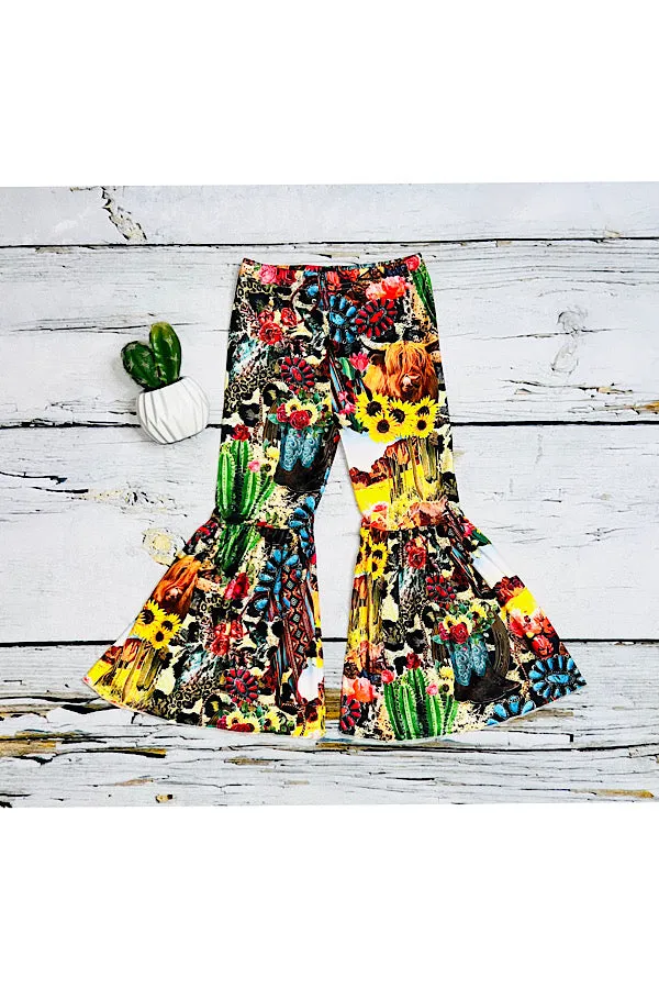 Multicolor trendy western print bell bottoms