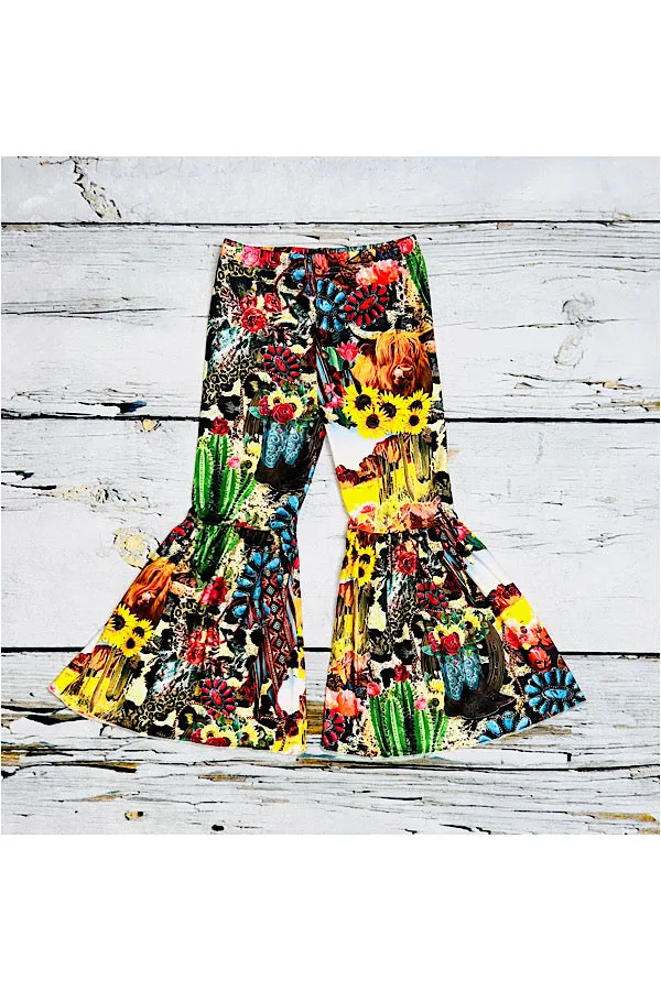 Multicolor trendy western print bell bottoms