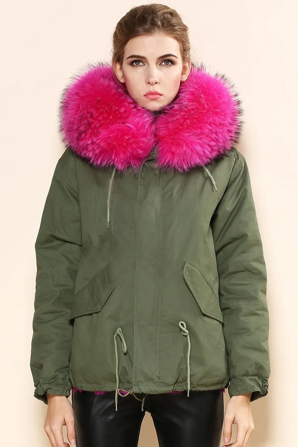 Oversized Fur Trim Hooded Parka Jacket Coat