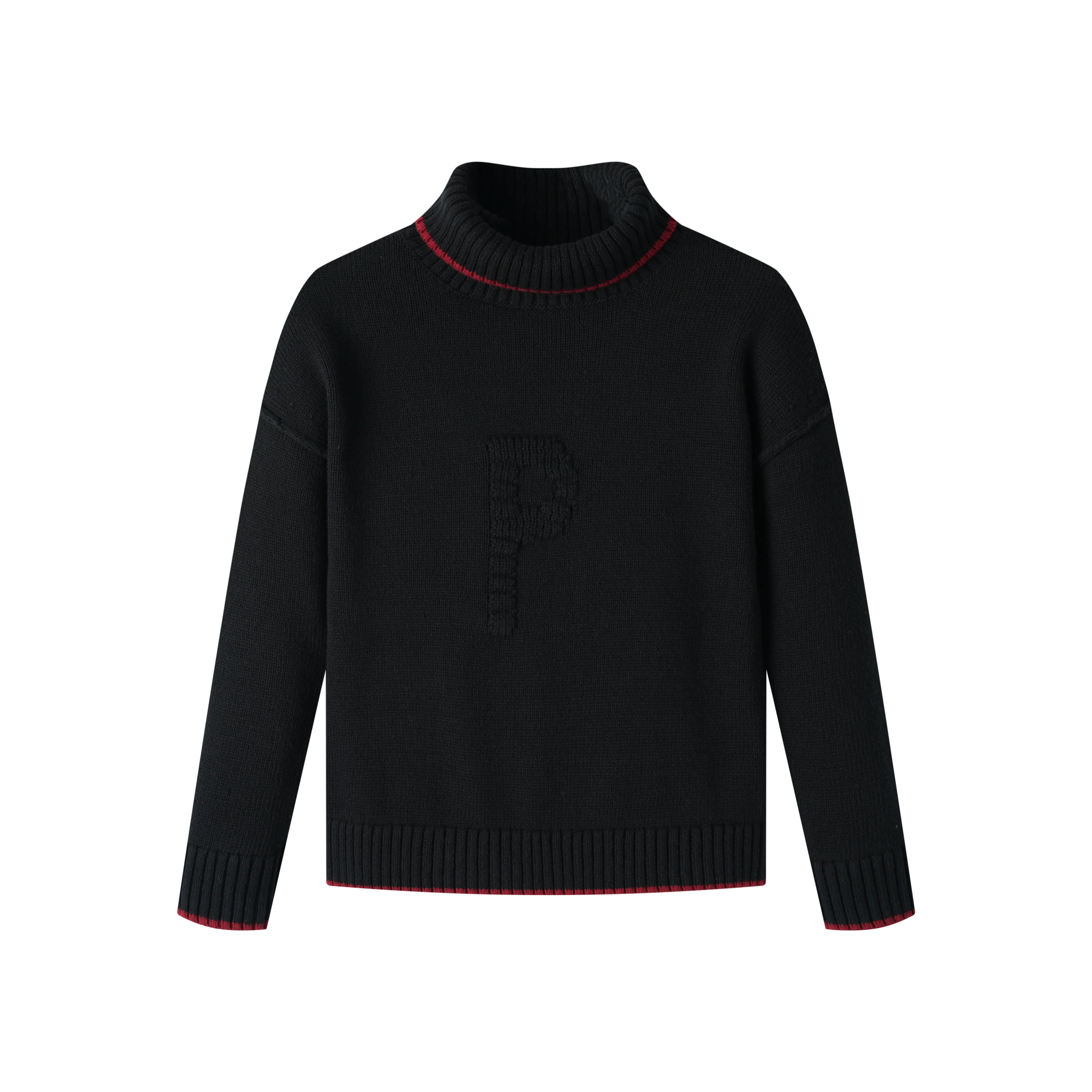 P EMBLEM TURTLENECK SWEATER-BLACK