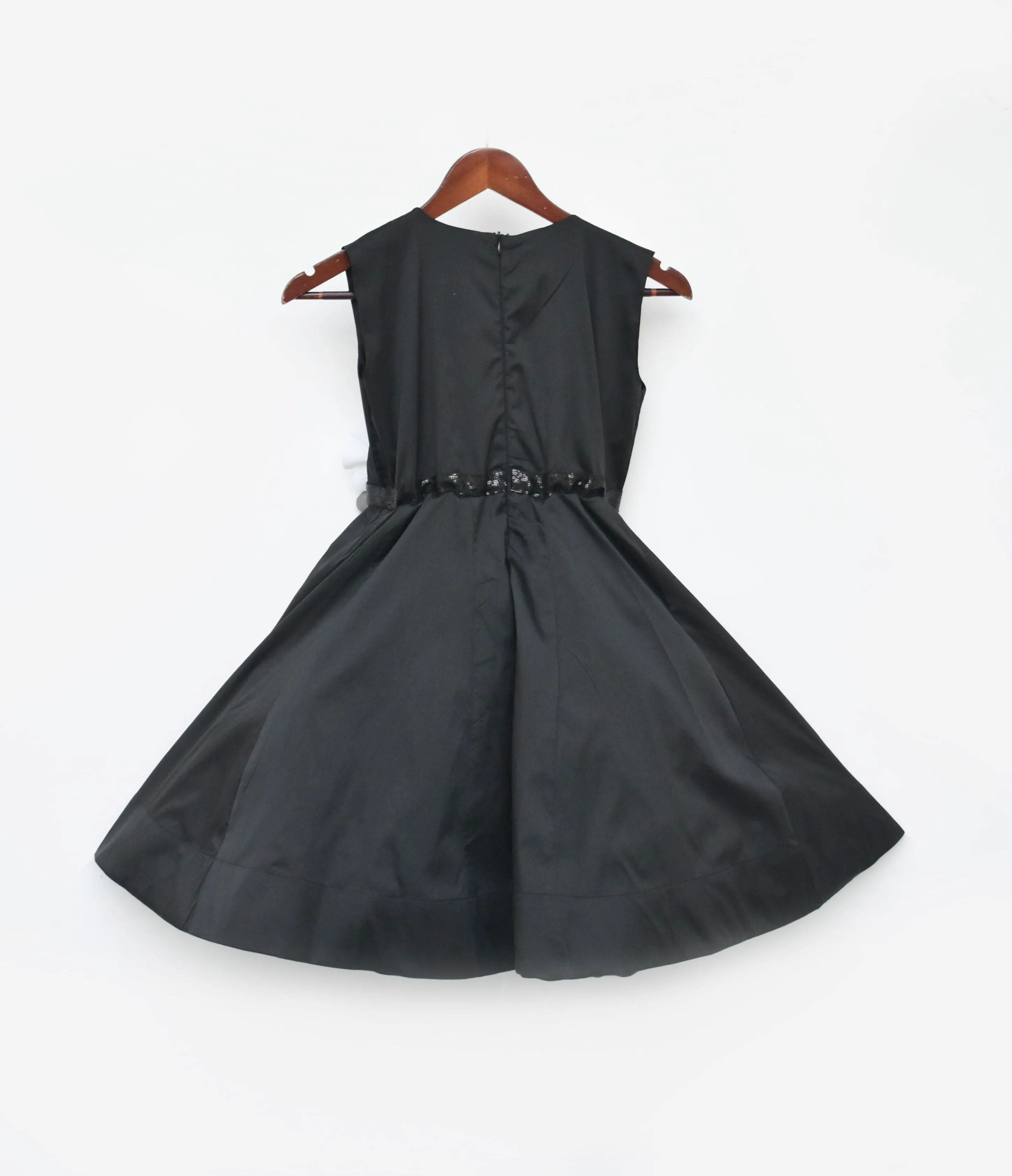 Pre Order: Black Taffeta Silk Dress with 3D Flowers