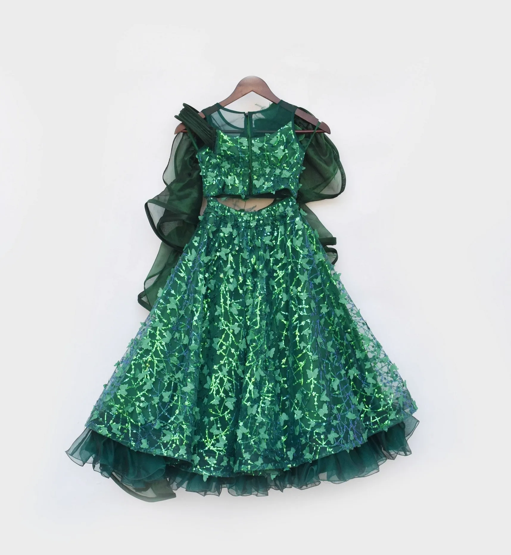 Pre Order: Green Butterfly Choli with Lehenga