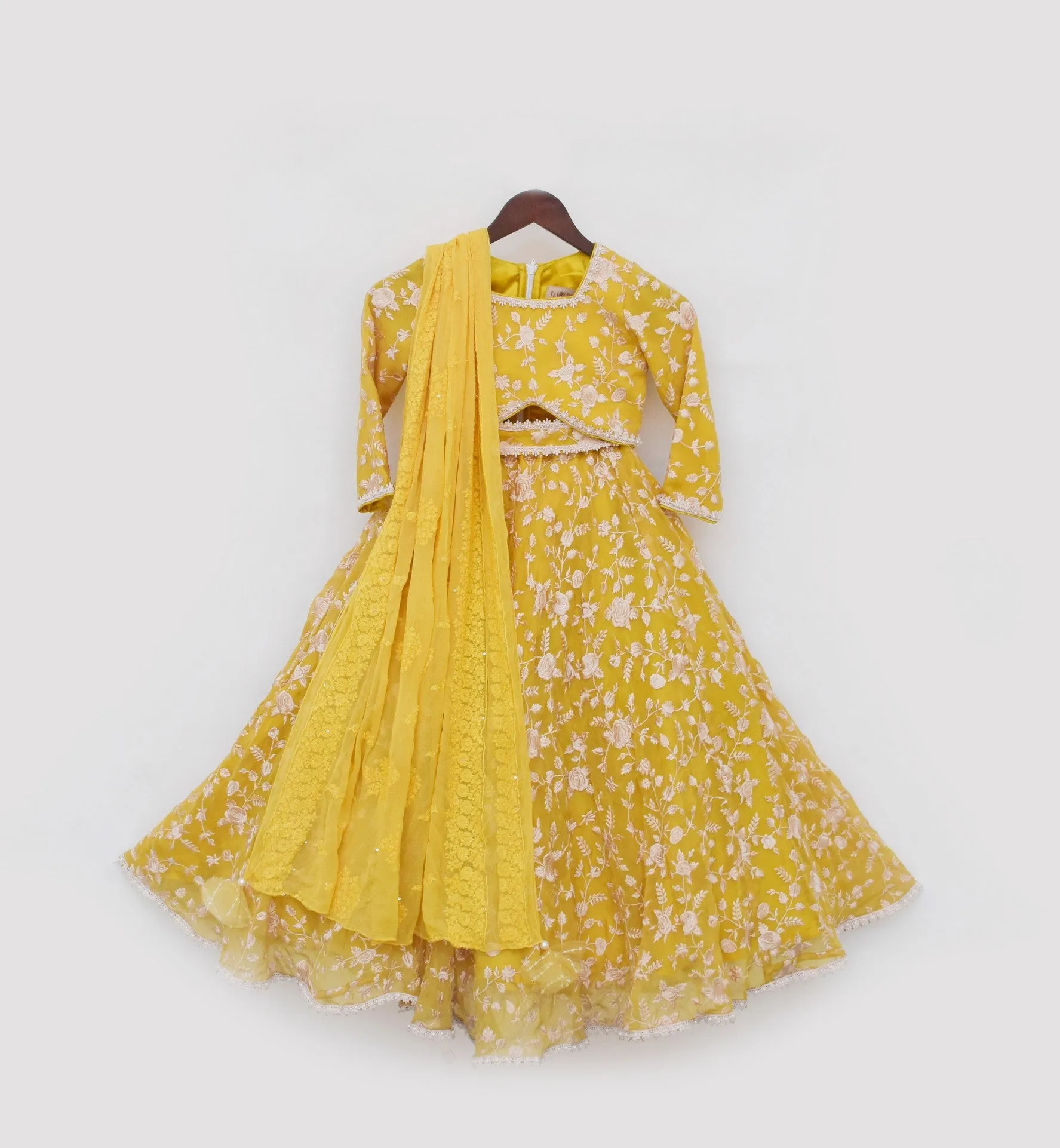 Pre Order: Yellow Parsi work Lehenga Choli