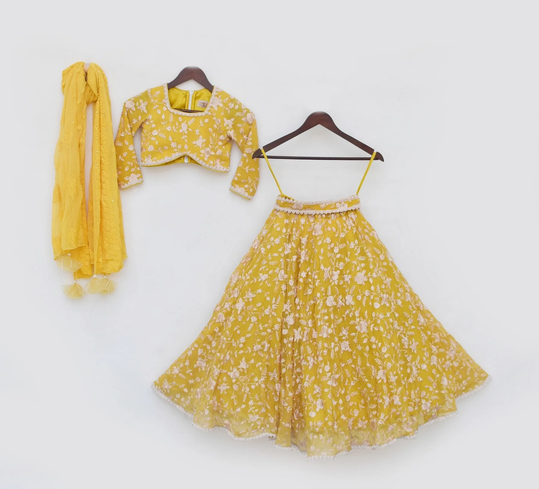 Pre Order: Yellow Parsi work Lehenga Choli