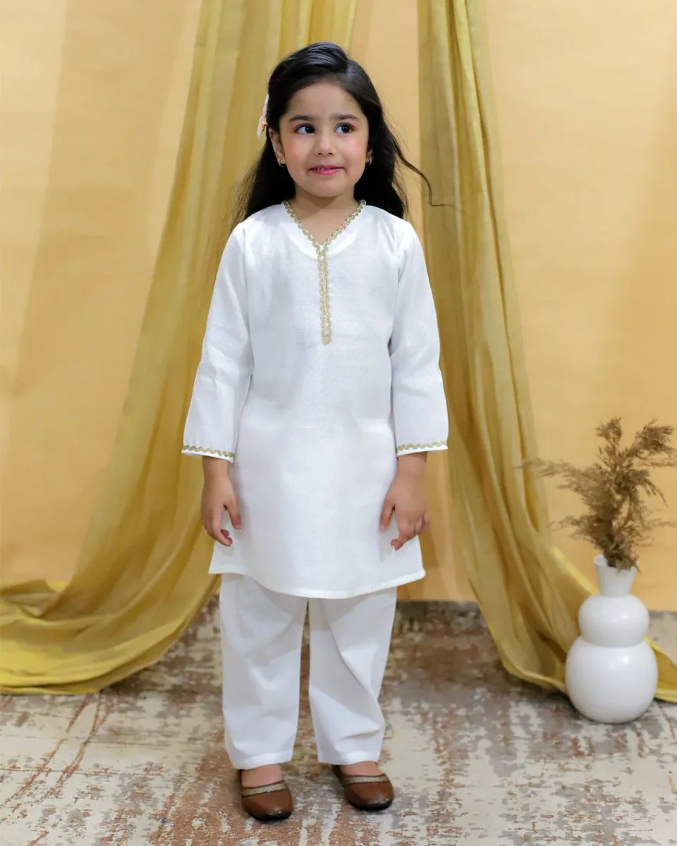 Regal White Girls Kurta Pajama