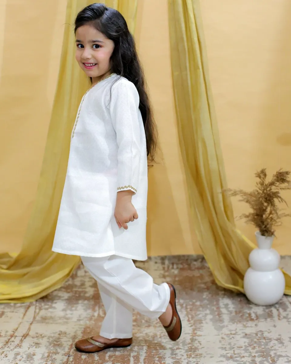 Regal White Girls Kurta Pajama