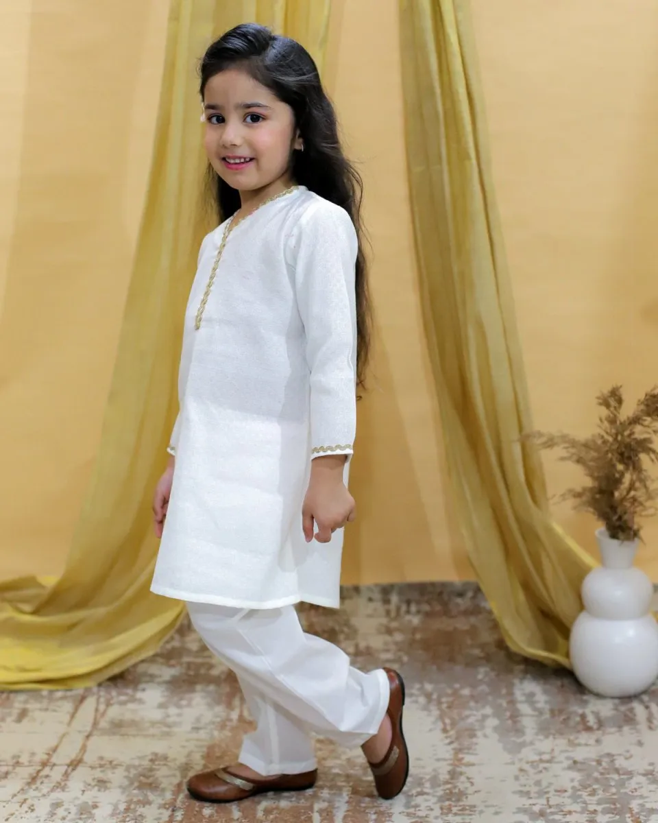 Regal White Girls Kurta Pajama