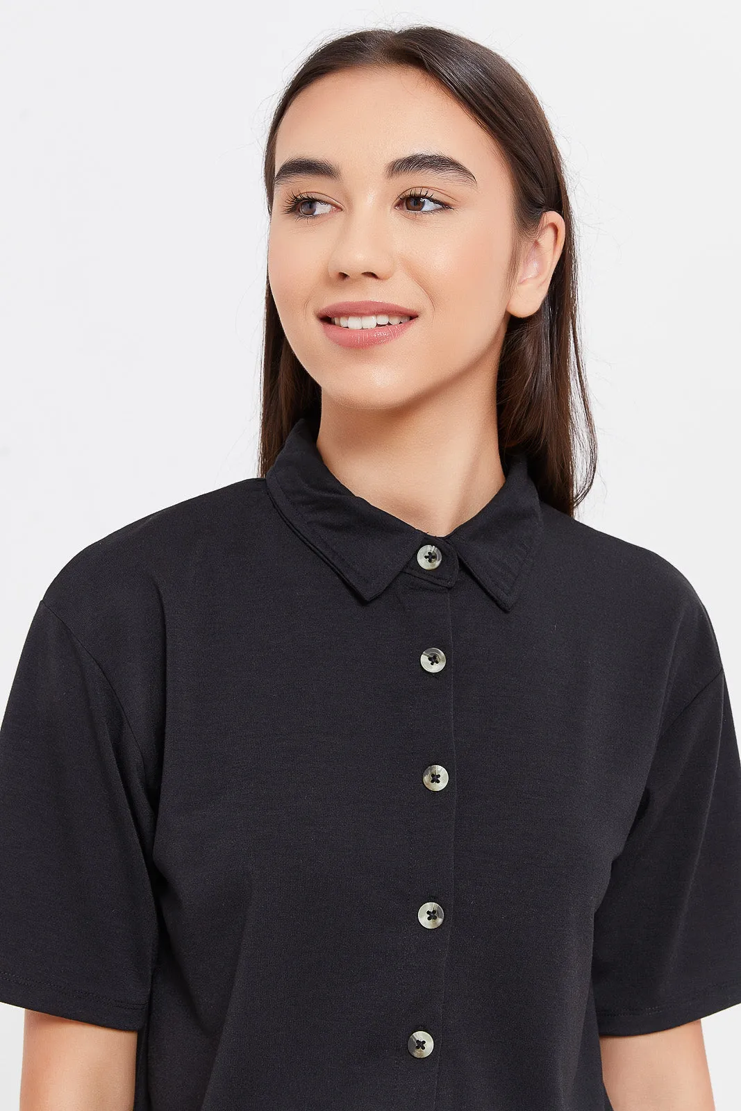 Senior Girls Black Front Placket Shirt