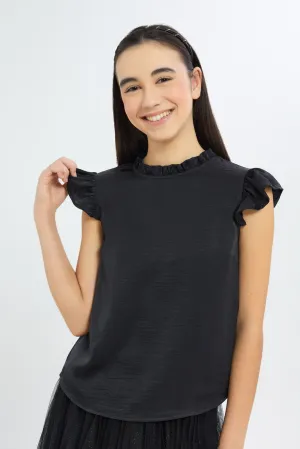 Senior Girls Black Ruffled Sleeves Blouse