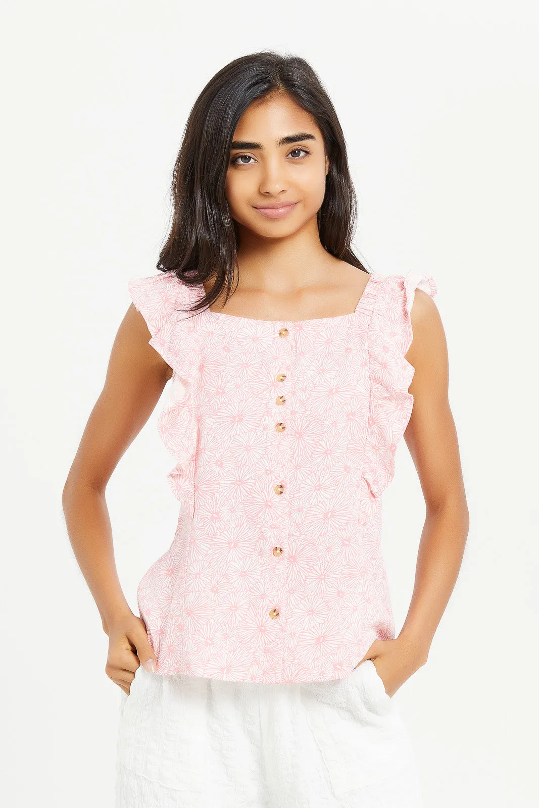 Senior Girls Pink Floral Blouse