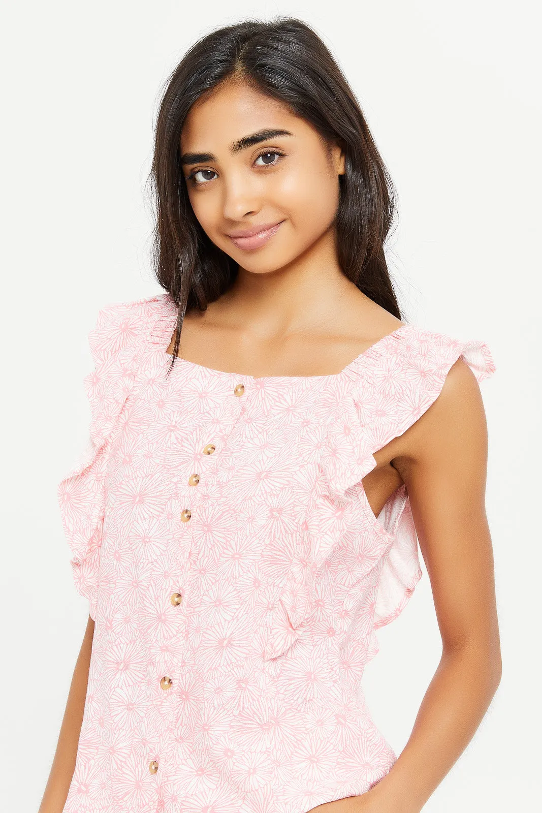 Senior Girls Pink Floral Blouse