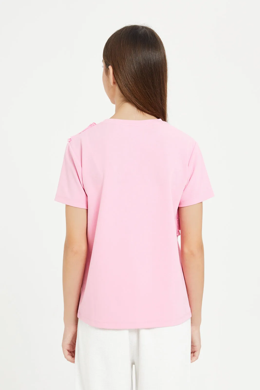 Senior Girls Pink Ruffled Front Top