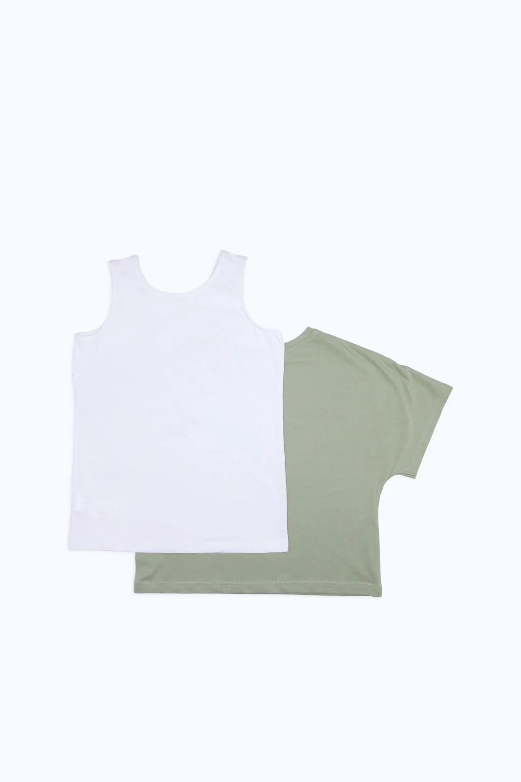 Senior Girls White And Green Twofer Top (2 Piece)