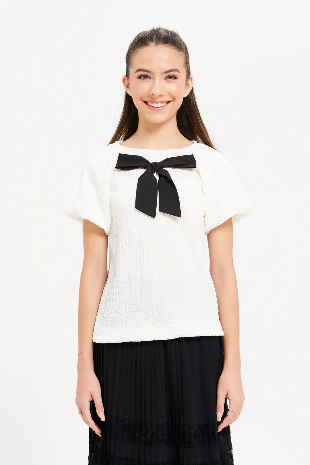 Senior Girls White Bow Top