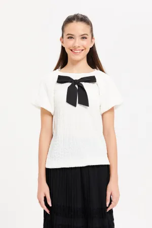 Senior Girls White Bow Top