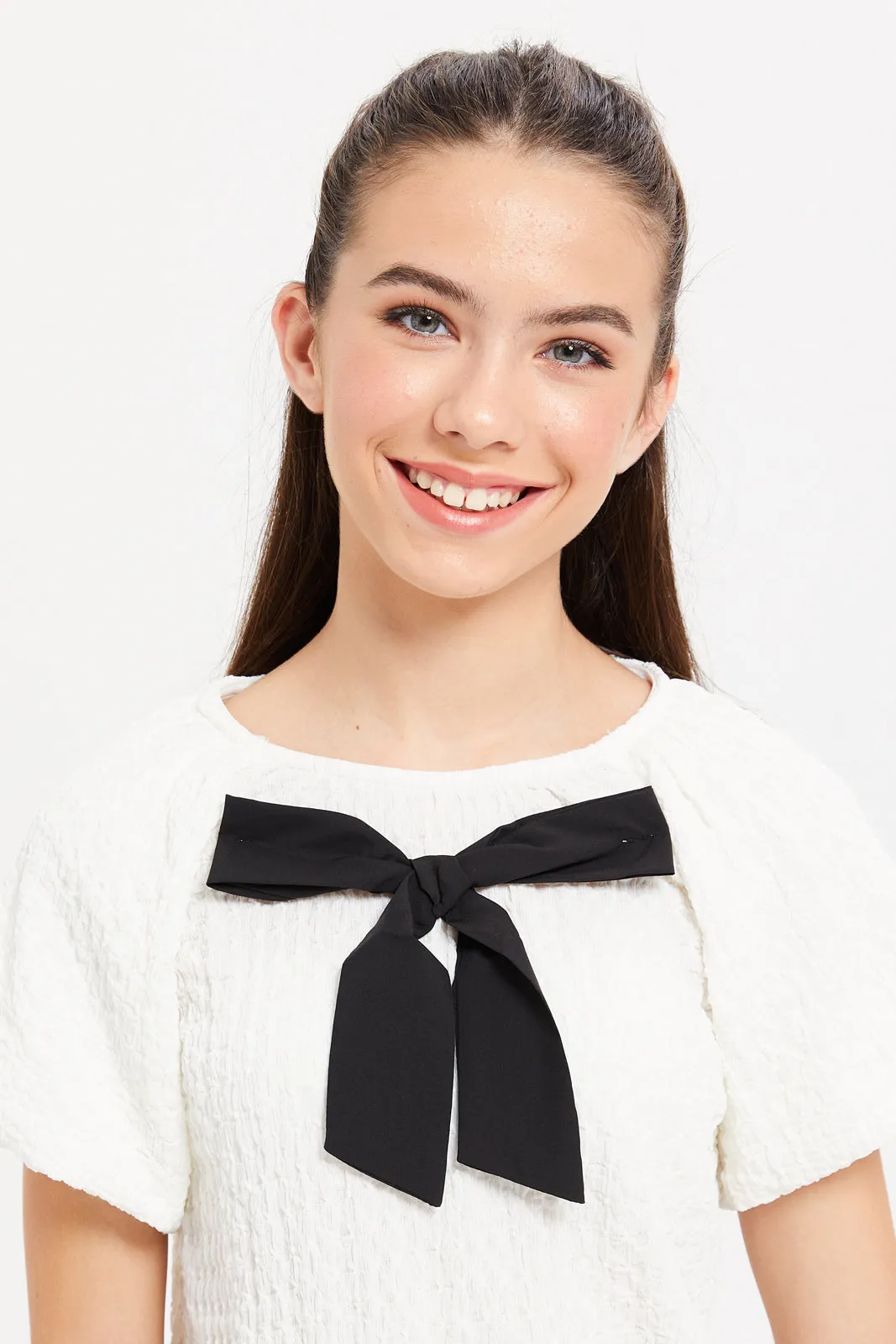 Senior Girls White Bow Top