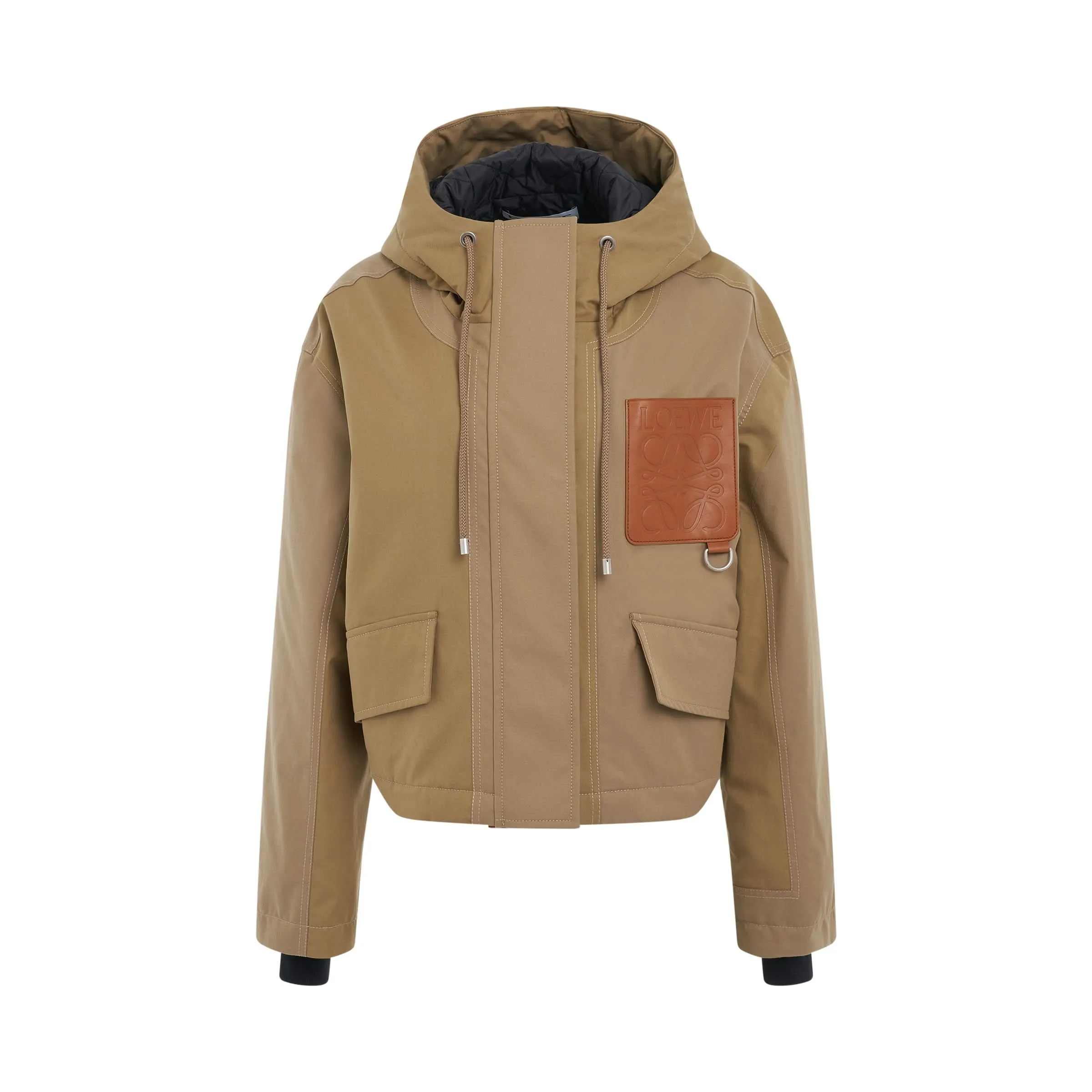 Short Hooded Parka in Beige