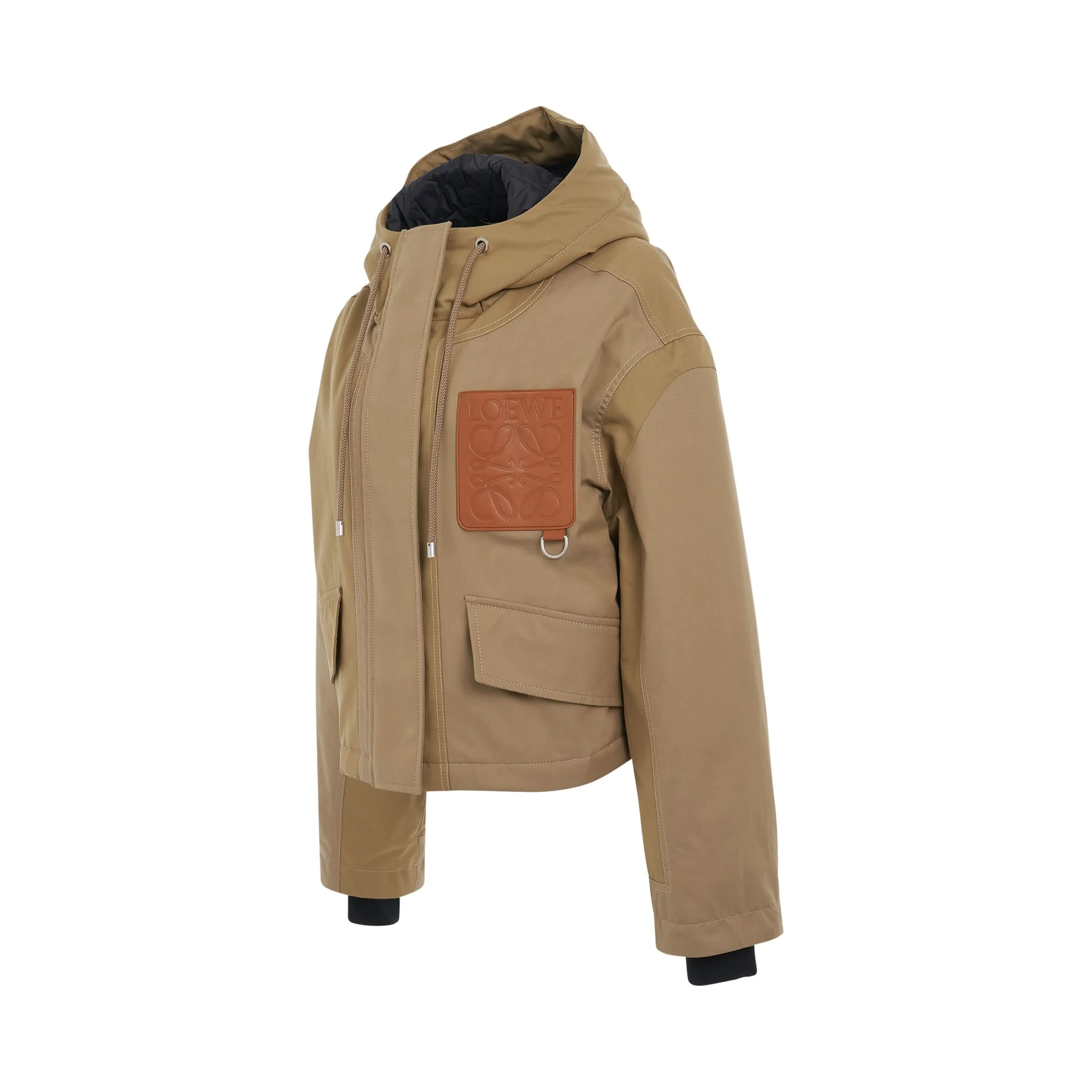 Short Hooded Parka in Beige