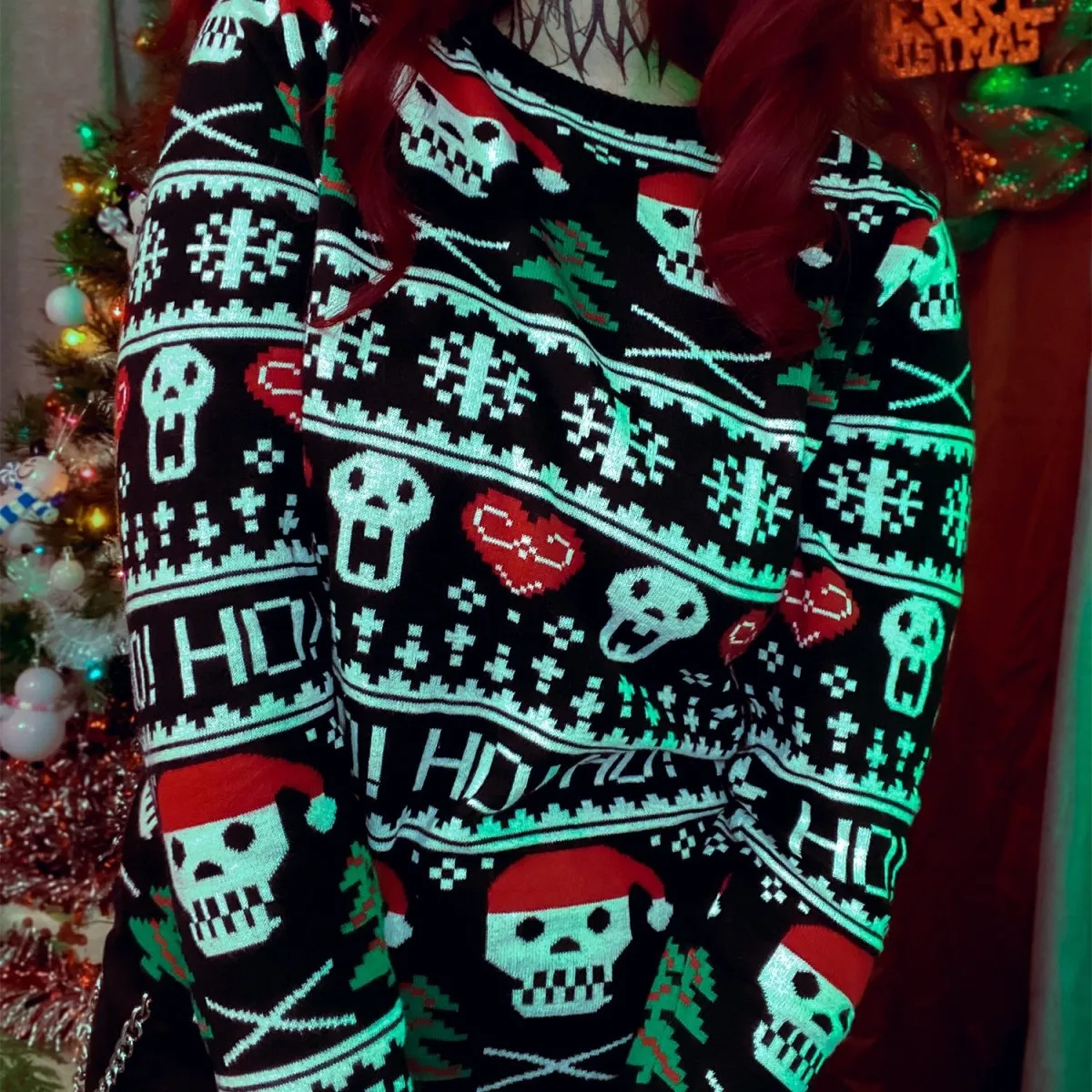 Skulls Ho Ho Ho Knit Christmas Sweater