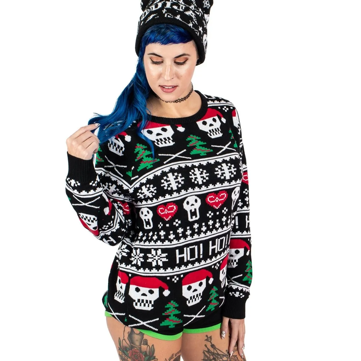 Skulls Ho Ho Ho Knit Christmas Sweater