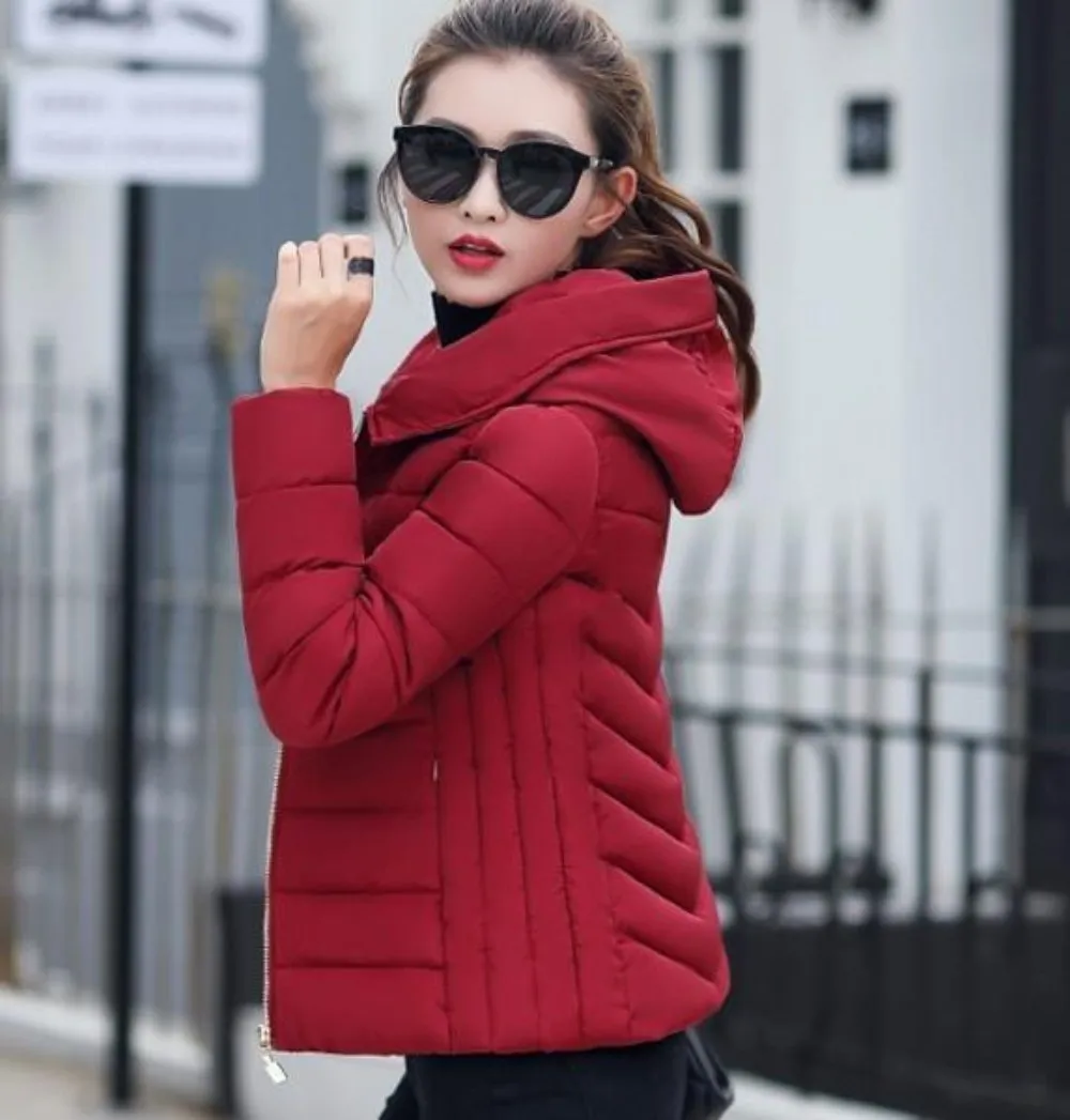 Womens Hooded Slim Fit Winter Zip Up Short Coat in White