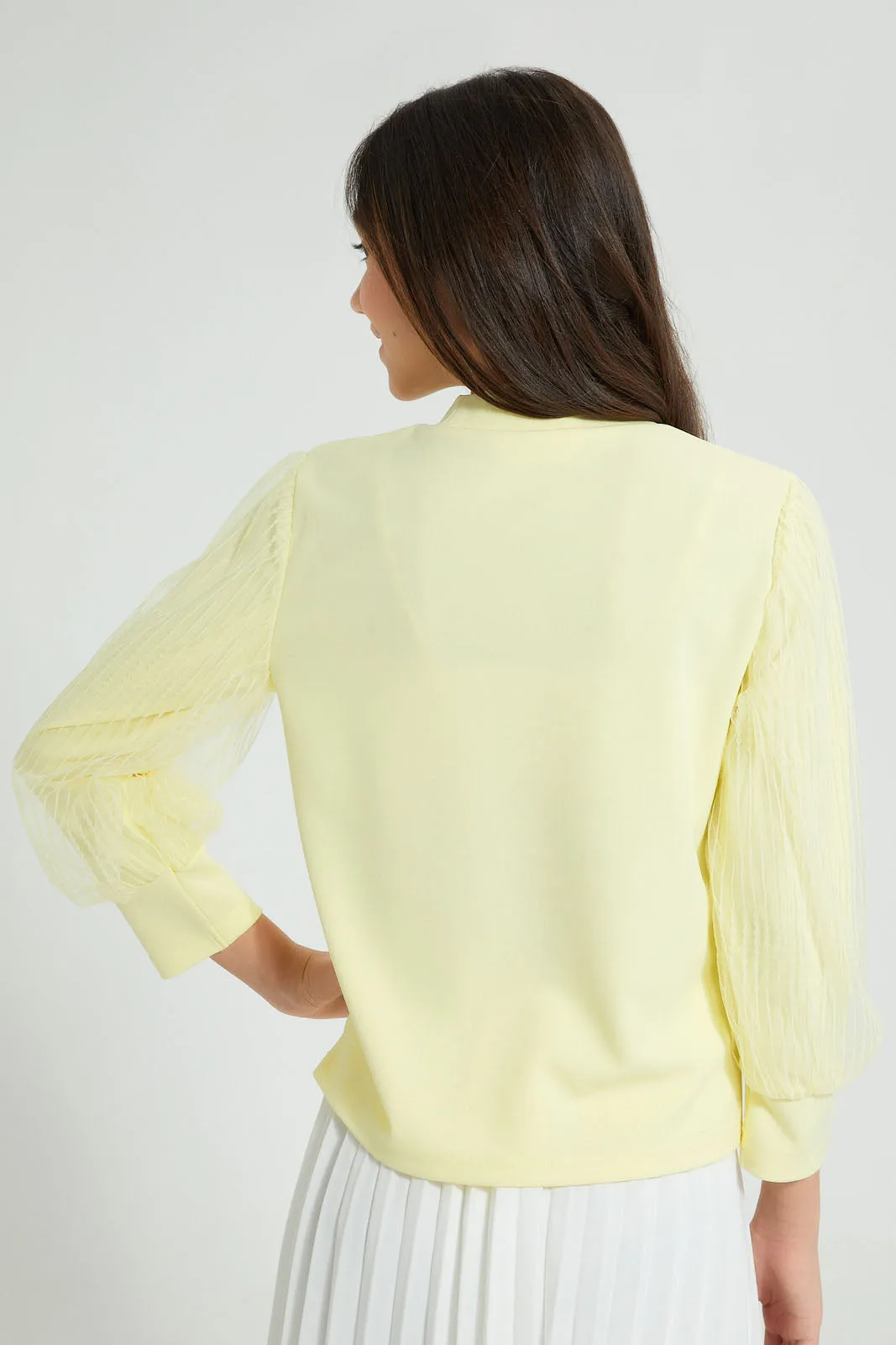 Yellow Mesh Sleeve Blouse