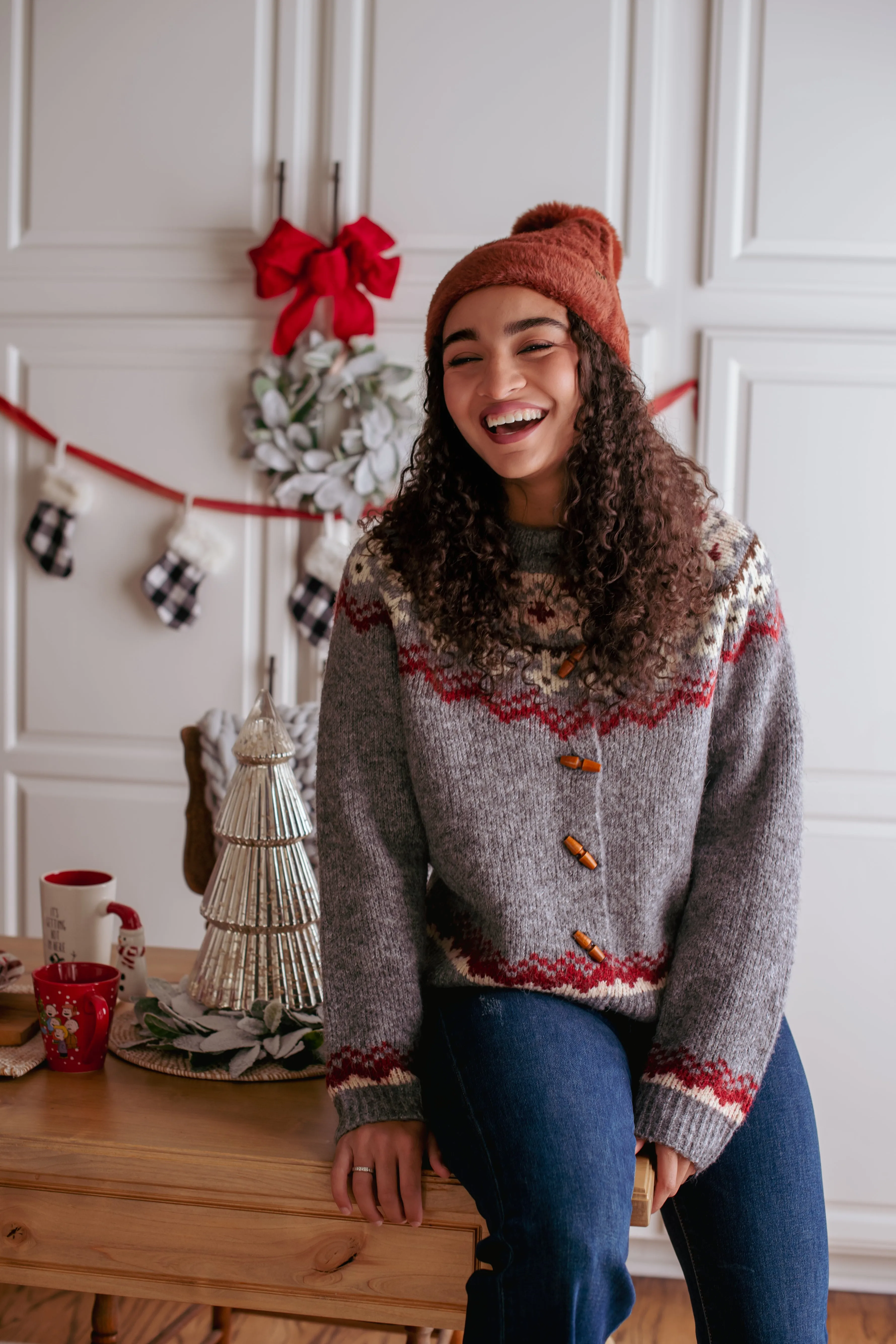 Yule Tide Crew Neck Nordic Sweater - Gray/Multi